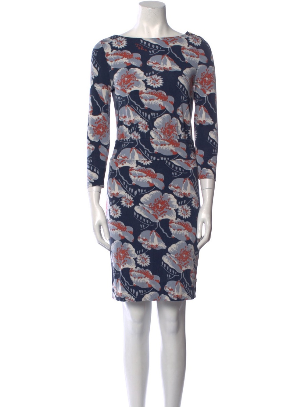 Tory Burch Navy Silk Floral 3/4 Sleeve Sheath Dress